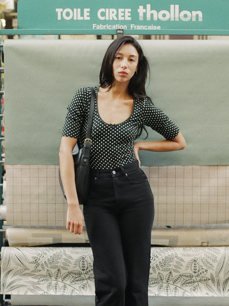 HECTOR green polka-dot jersey bodysuit, additional view by Rouje