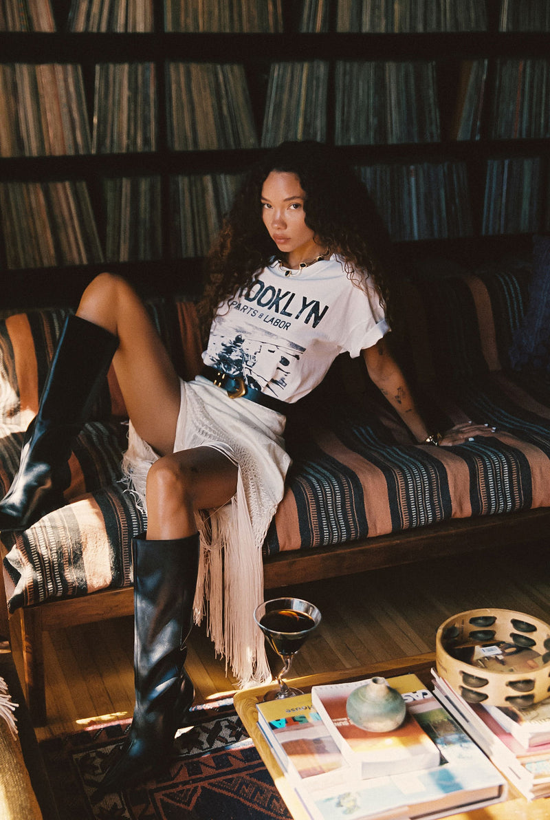 Additional view of the Brooklyn White Graphic Boyfriend Tee from a different perspective.