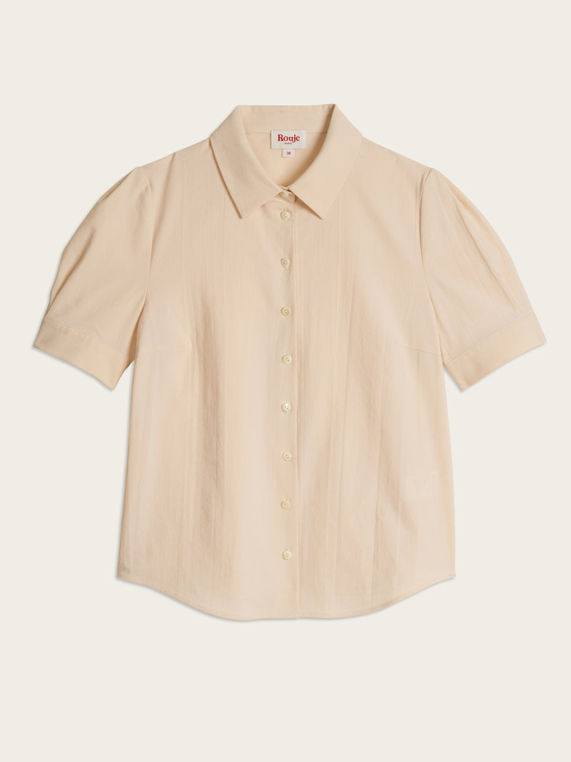 ALBANE ecru cotton balloon-sleeve shirt, flat packshot by Rouje