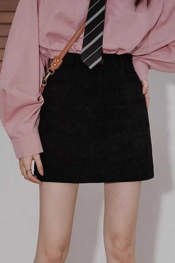 Corduroy High Waist A-Line Skirt