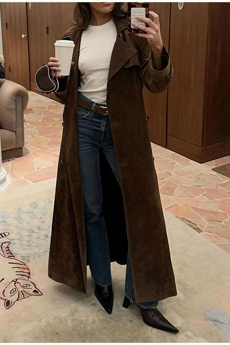 Double Breasted Tie Waist Long Elegant Overcoat