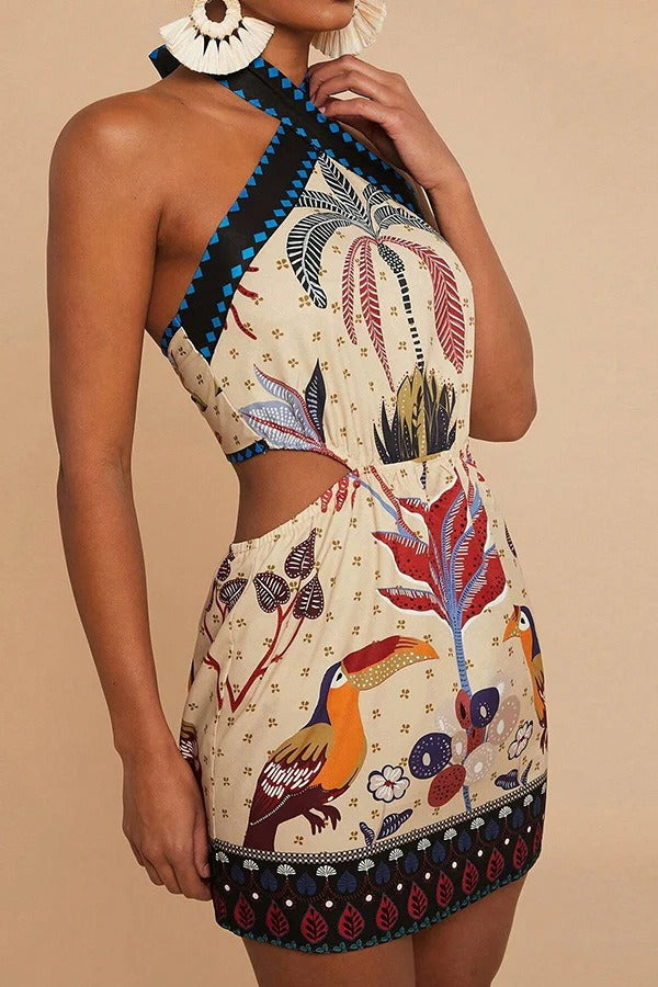 Halter Tie Back Floral Mini Dress