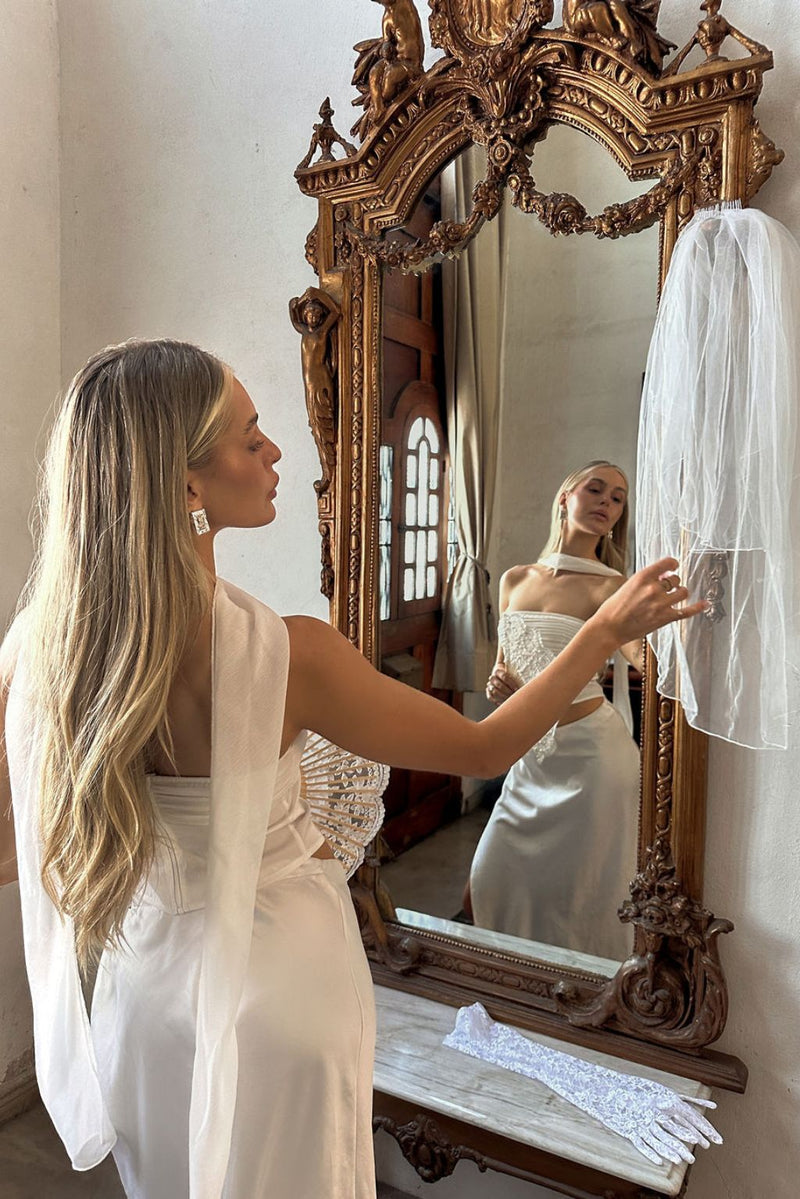 Additional view of the Mallorca White Strapless Top from a different perspective.