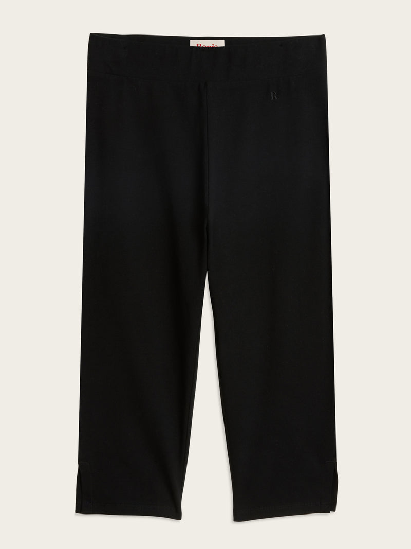 DONA black stretch jersey capri pants, flat packshot by Rouje