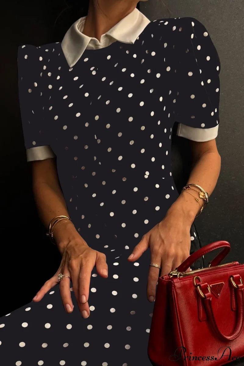 Polka Dot A Line Color Block Ruched Waist Maxi Dress