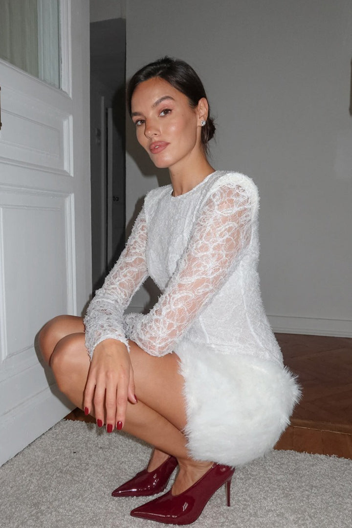 Sexy Lace Knit Slim Long Sleeve Mini Dress