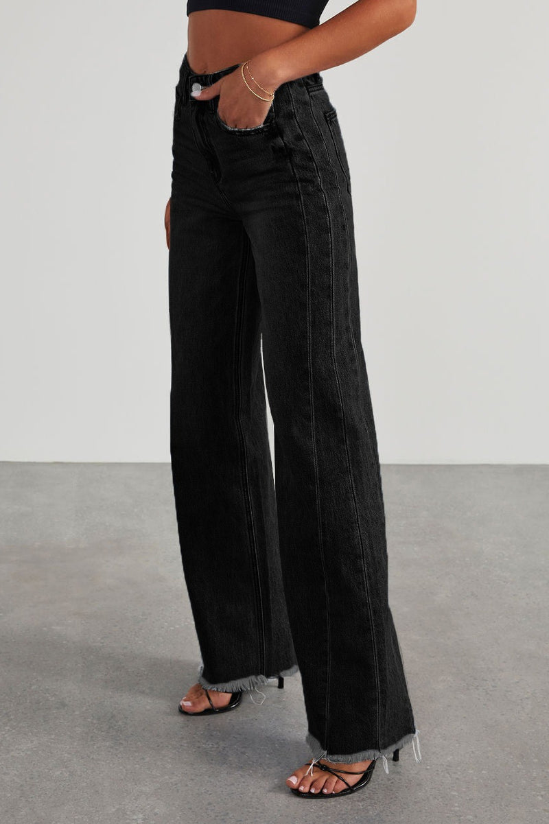 Solid Minimalist Washed Wide Leg Jeans