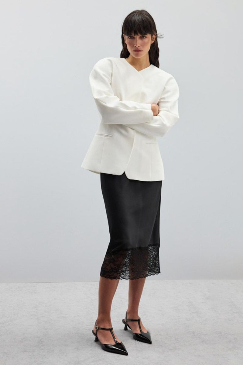 Solid Satin Lace Trim Bodycon Skirt