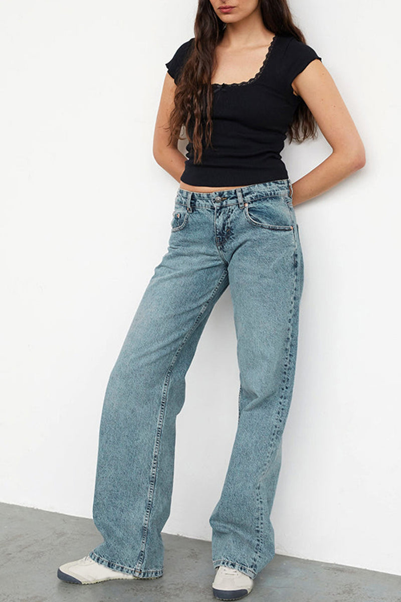 Solid Stretch Straight Leg Jeans