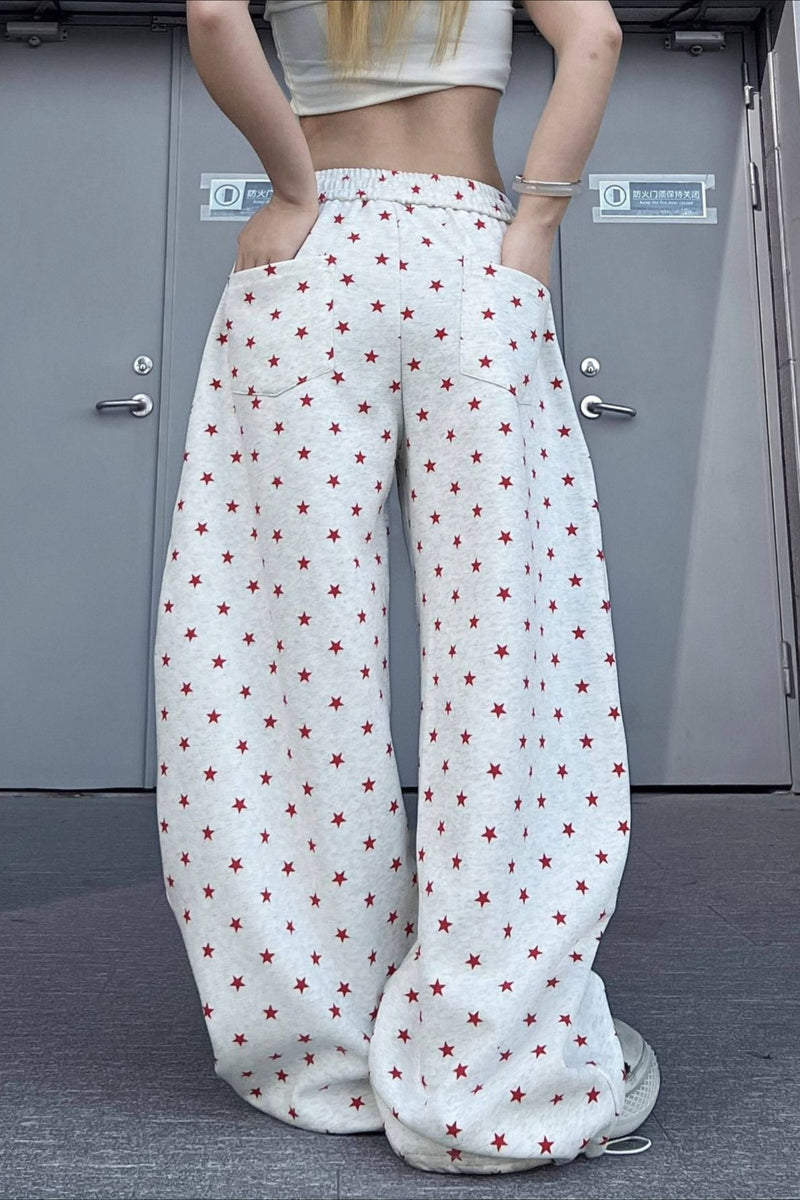 Star Letter Embroidered Cotton Baggy Sweat Pants