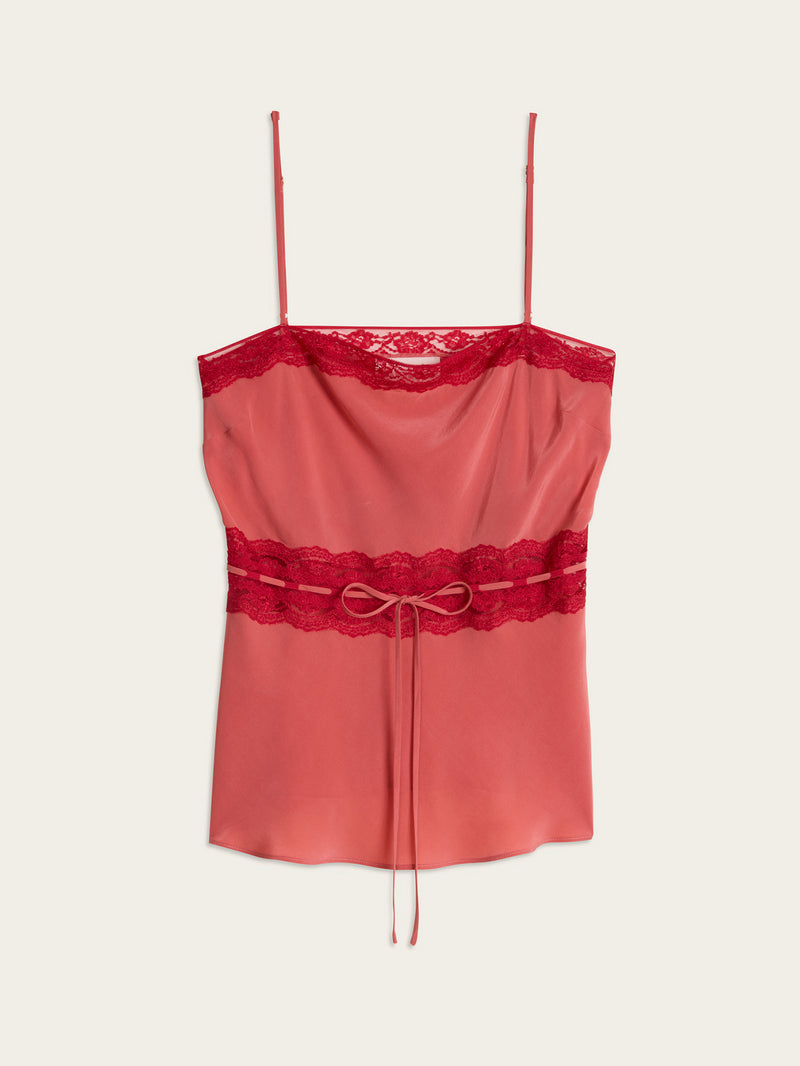 ROMY pink lace strappy top, flat packshot by Rouje