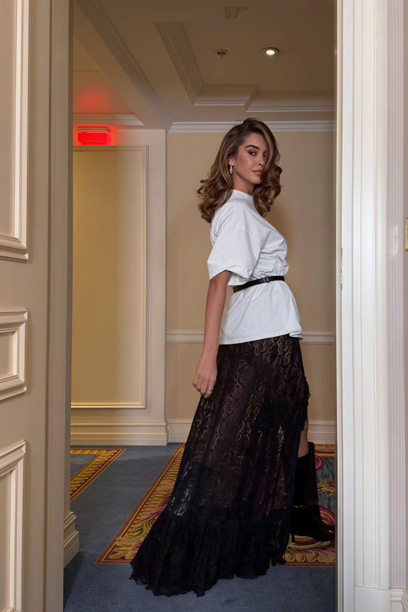 Versatile Lace Split Slim Skirt
