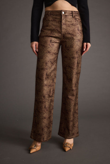 Leopard print pants with refined detailing and a flattering silhouette.