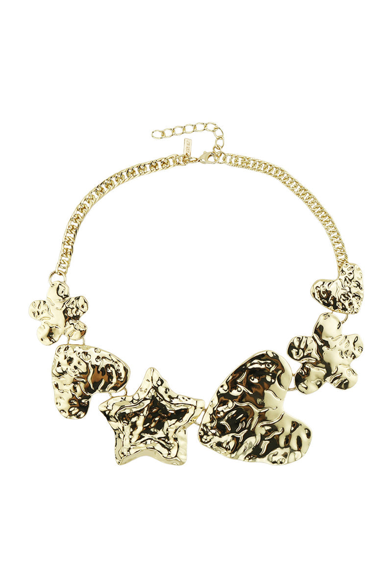 Close-up of the Allegra Gold Heart Necklace showcasing the metalwork and pendant detail.