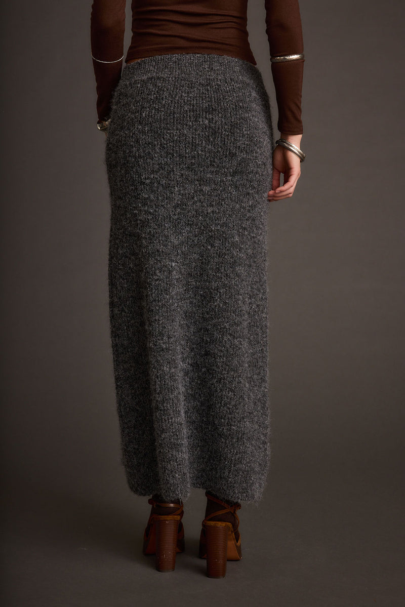 Alpine Charcoal Sweater Maxi Skirt paired with complementary accessories for a polished look.