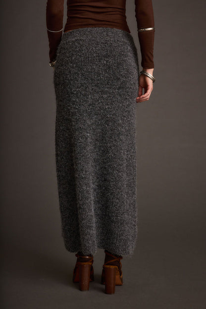 Alpine Charcoal Sweater Maxi Skirt paired with complementary accessories for a polished look.