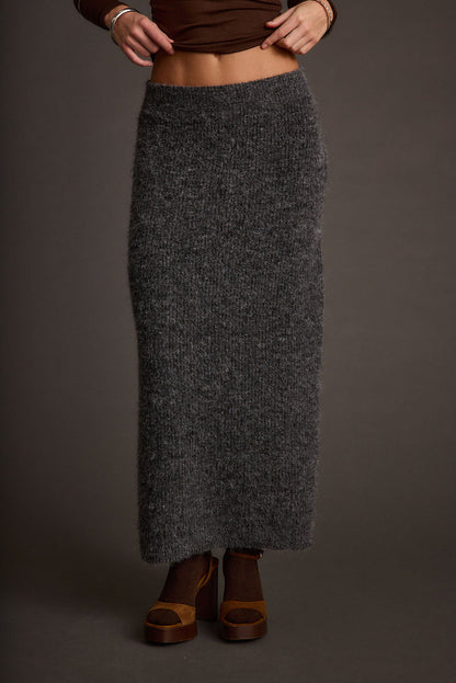 Detail shot of the Alpine Charcoal Sweater Maxi Skirt highlighting the design elements.