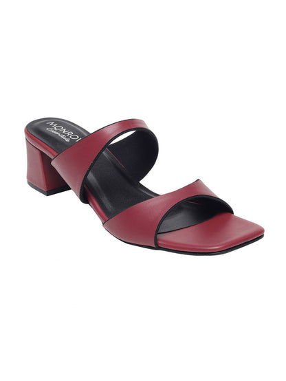 Alvina Maroon Block Heels