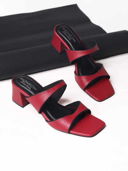Alvina Maroon Block Heels