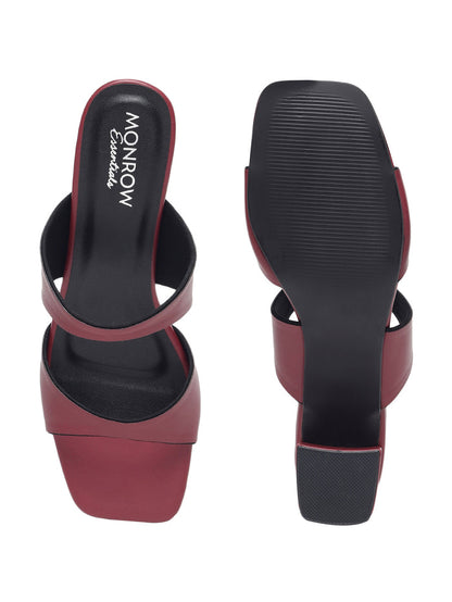 Alvina Maroon Block Heels
