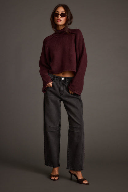 Close-up of the Arden Plum Cropped Sweater showcasing the fabric texture and design details.