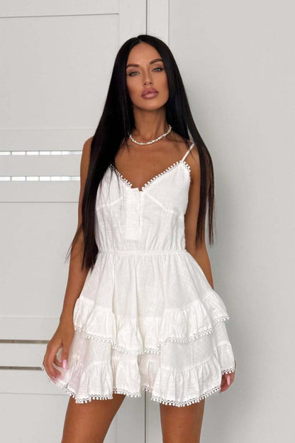 Asymmetric Cami Lace Patchwork Tie Waist Mini Dress