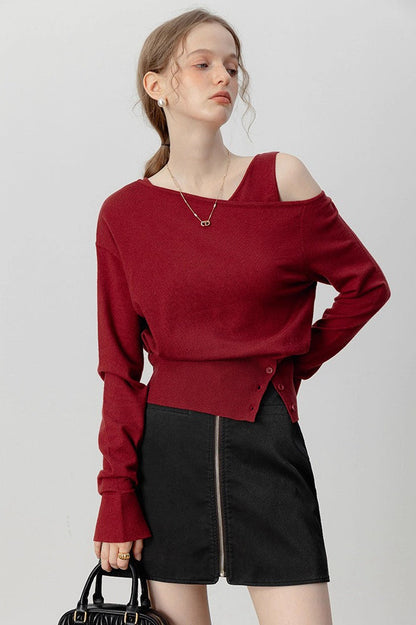 Asymmetric Neckline Elegant Knit Top
