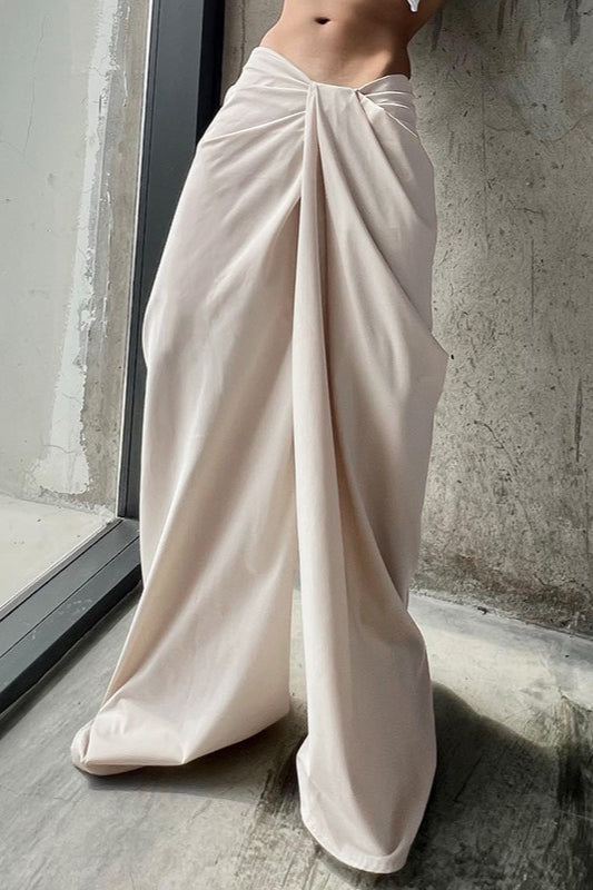 Asymmetrical Twist Solid Wide Leg Pants