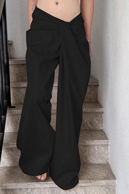 Asymmetrical Twist Solid Wide Leg Pants