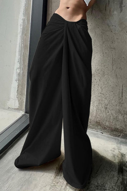 Asymmetrical Twist Solid Wide Leg Pants