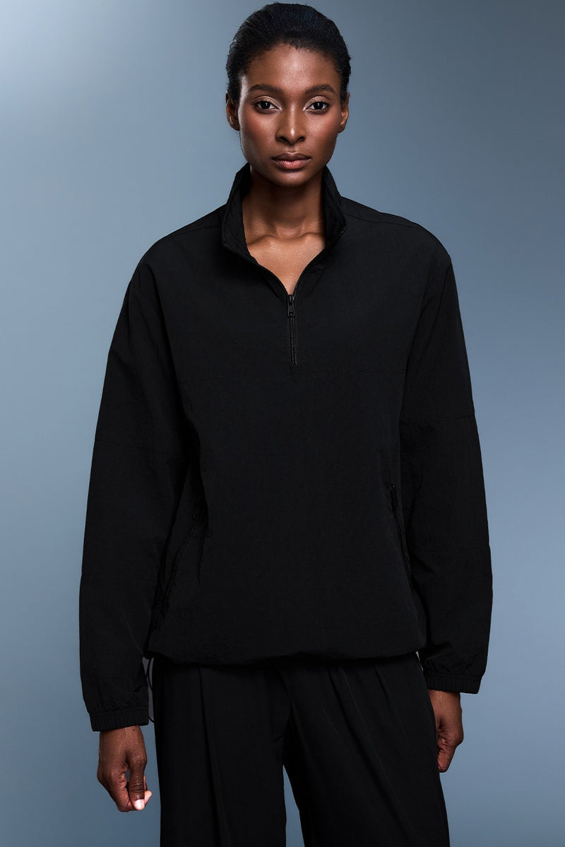 Athletic Half-Zip Solid Loose Sweatshirt
