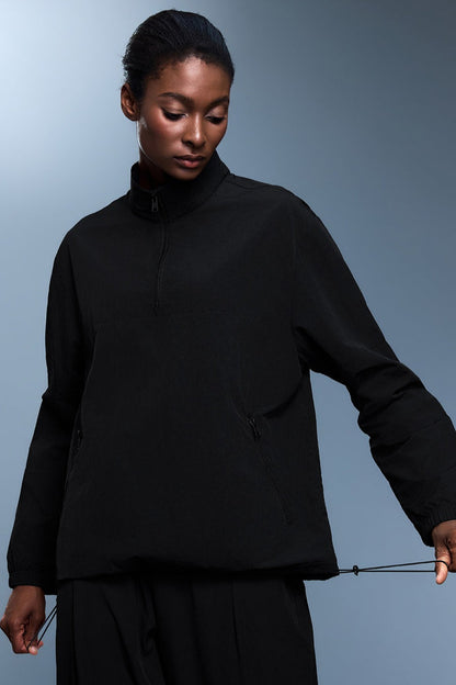 Athletic Half-Zip Solid Loose Sweatshirt