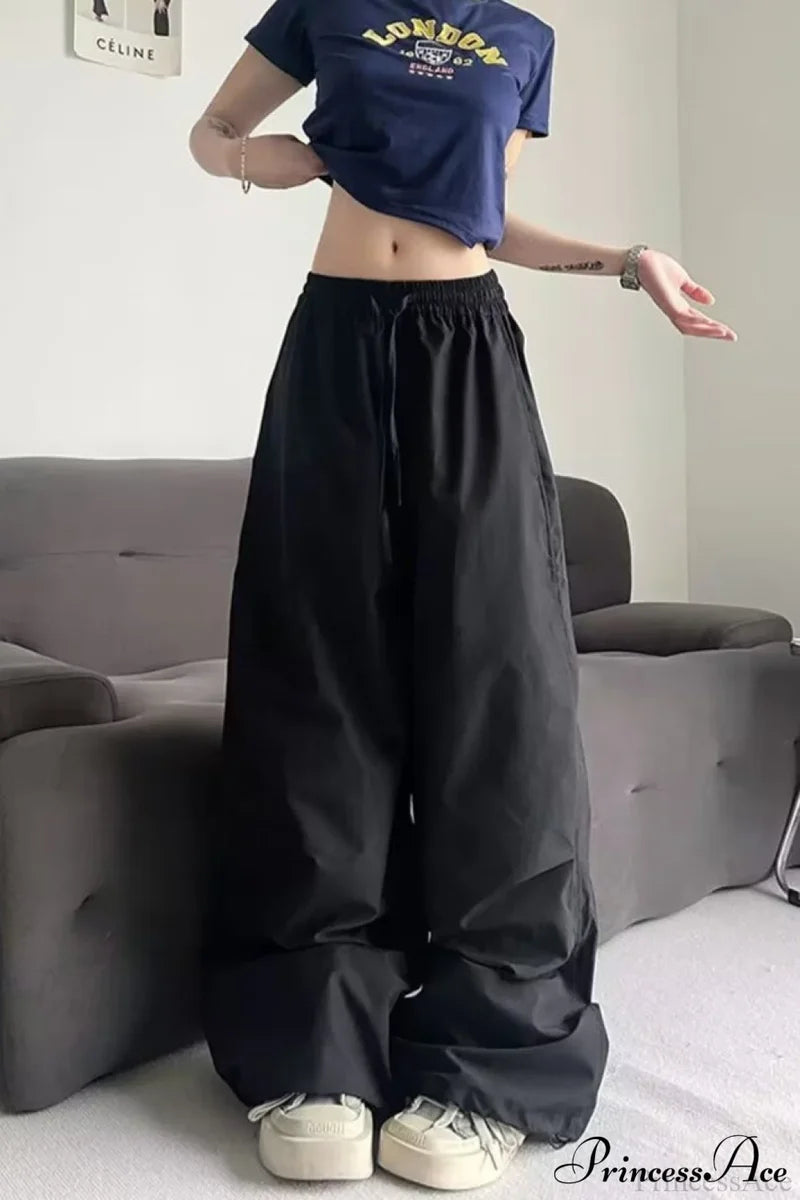 Athletic Stretchy Waist Relaxed Cargo Pants Black / S