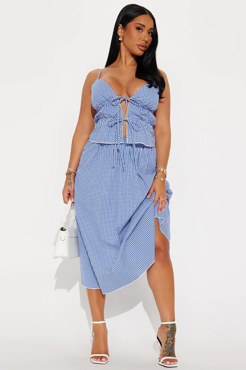 Backless Crop Top Lace - up Bandage Skirt Set