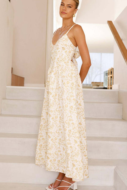 Backless Spaghetti Strap Floral Dress