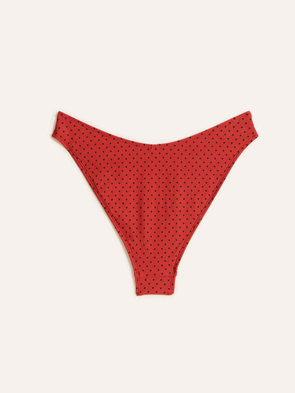 CANDICE red plumetis high-leg swimsuit bottoms, back view by Rouje