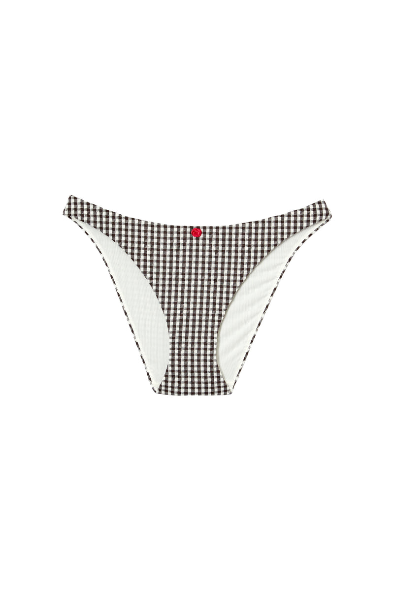 INDY black gingham high-leg bikini bottoms, flat packshot by Rouje x Etam