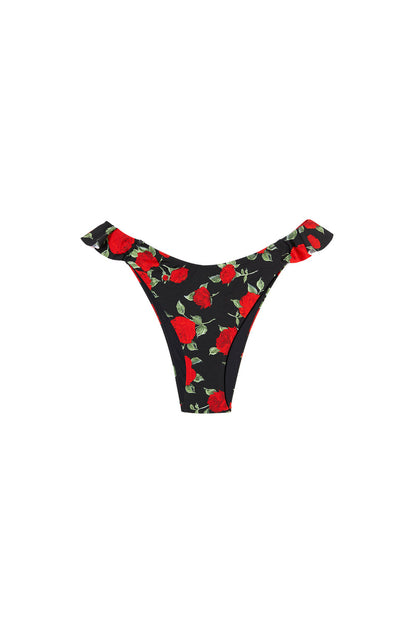 LILOU red roses print high-leg Brazilian bikini bottoms, flat packshot by Rouje x Etam