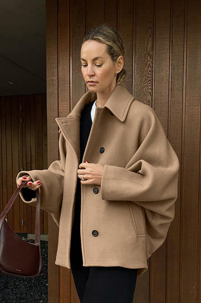 Batwing Sleeve Wool Blend Coat coats