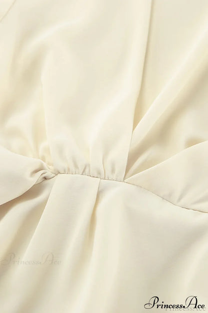 Beige Chiffon Tie Waist Flared Sleeve Blouse