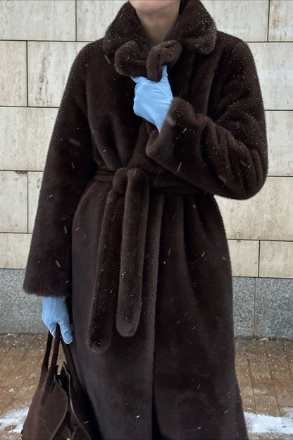 Belted Longline Faux Fur Insulated Overcoat