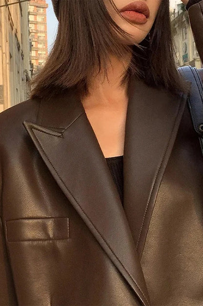 Black PU Leather Blazer Jacket coats