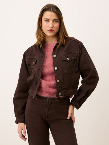 SAMIR chocolate boxy cotton jacket, front view by Rouje