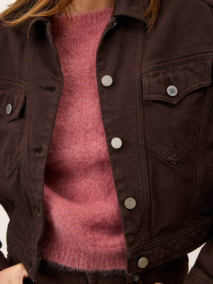 SAMIR chocolate boxy cotton jacket, detail of patch pockets by Rouje