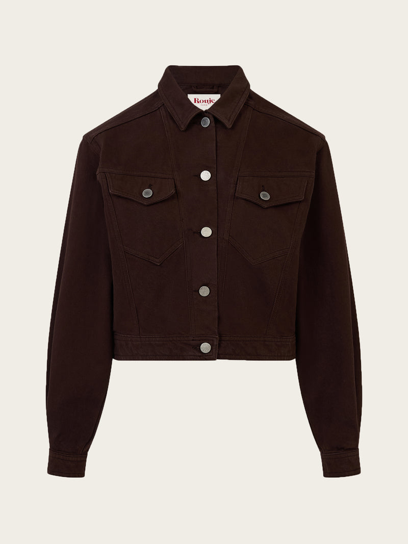 SAMIR chocolate boxy cotton jacket, flat packshot by Rouje