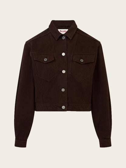 SAMIR chocolate boxy cotton jacket, flat packshot by Rouje