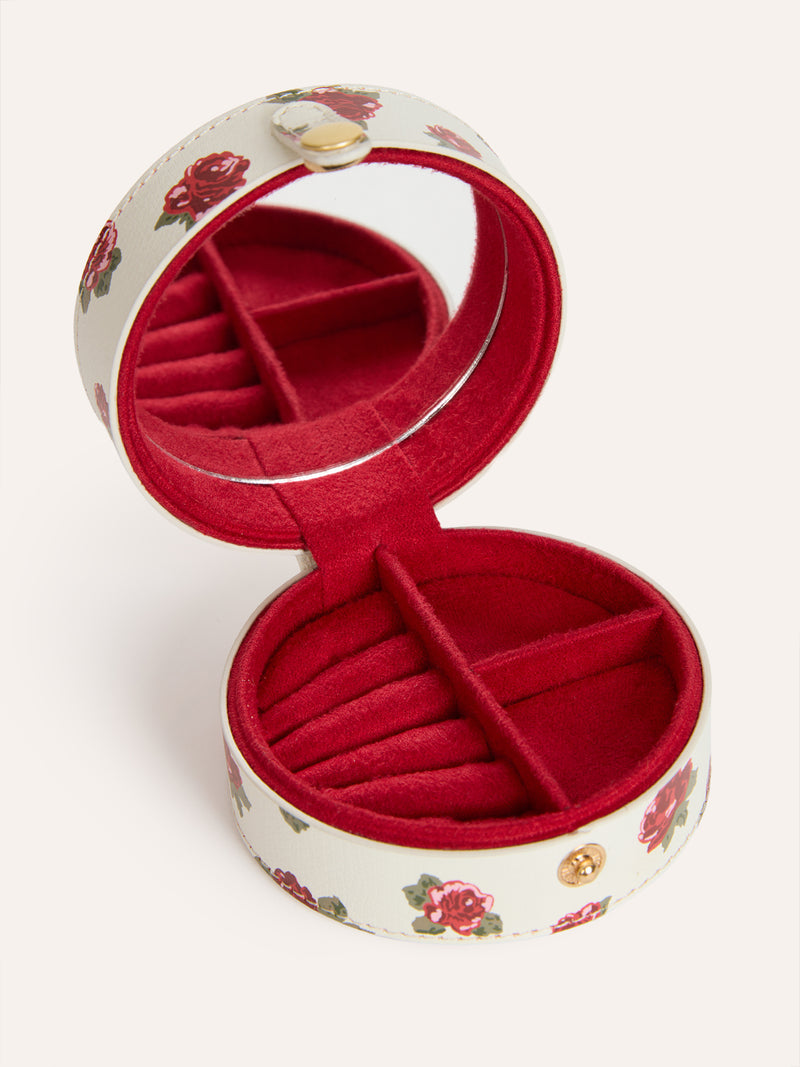 SECRET ecru floral leather jewelry box, closed view by Rouje