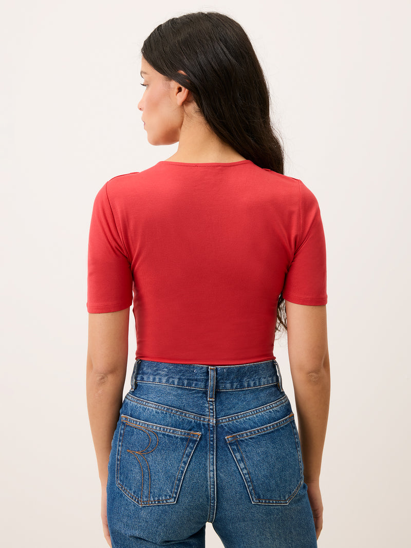 ANDERSON red stretch bodysuit, back view by Rouje