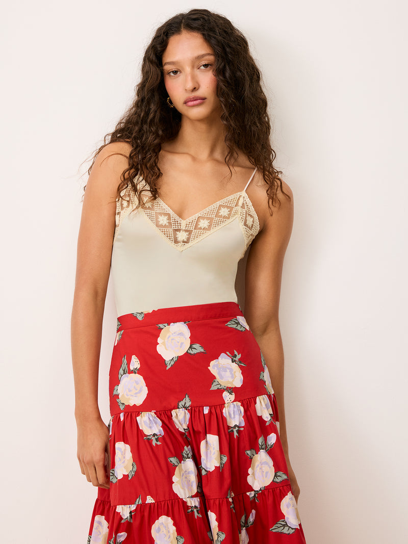 ENEA cream lace bodysuit worn on a model by Rouje