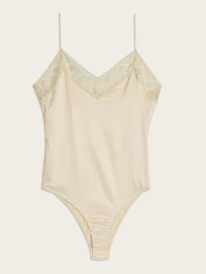 ENEA cream lace and satin bodysuit, flat packshot by Rouje